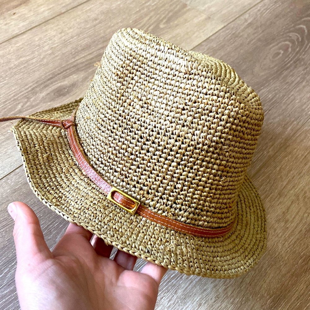 Gorgeous on trend crocheted fedora by Hat ATtack with genuine leather detail.